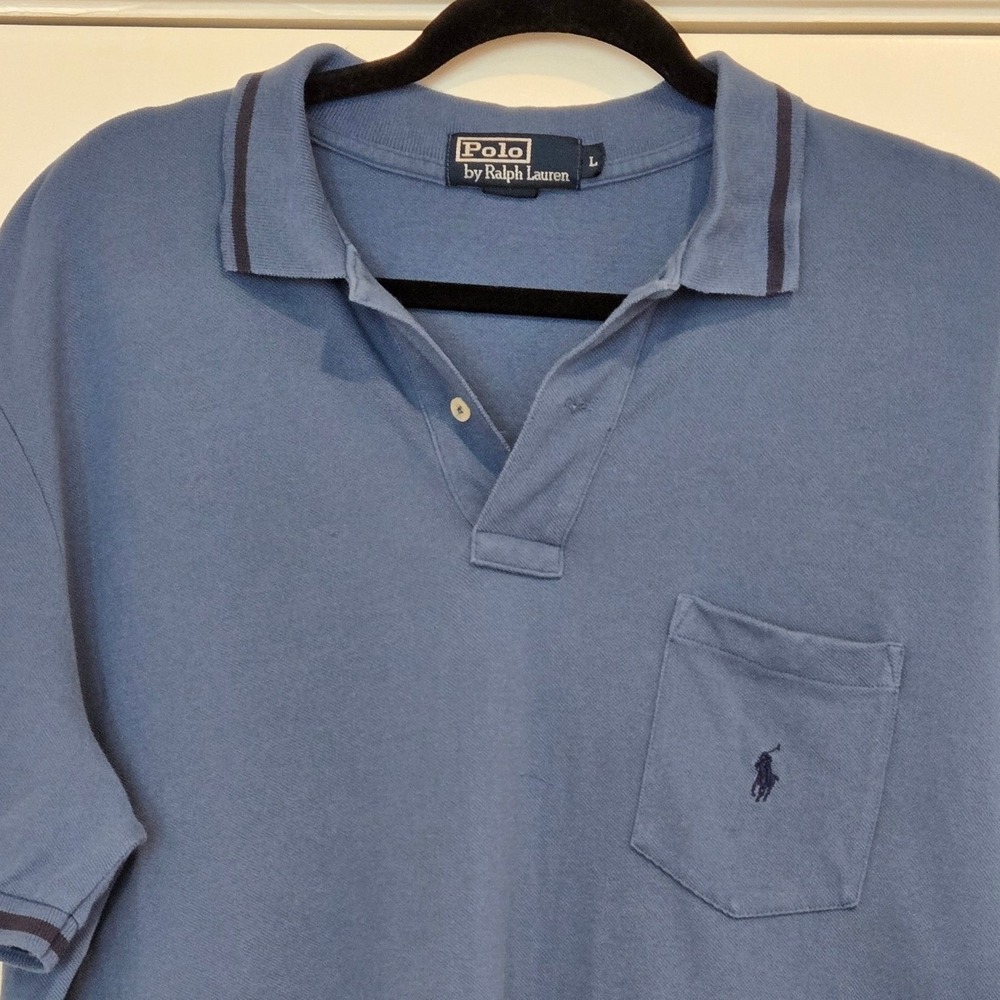 Polo Ralph Lauren Blue Pocket Polo Shirt Men's L‎ Classic Fit Cotton - Picture 4 of 7